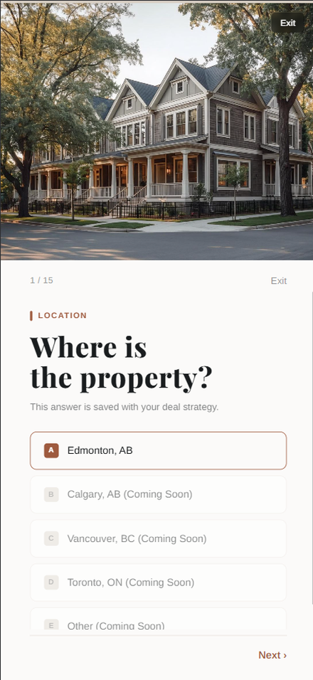 The Address: Start with the property. Edmonton today. Calgary, Vancouver, and Toronto coming.