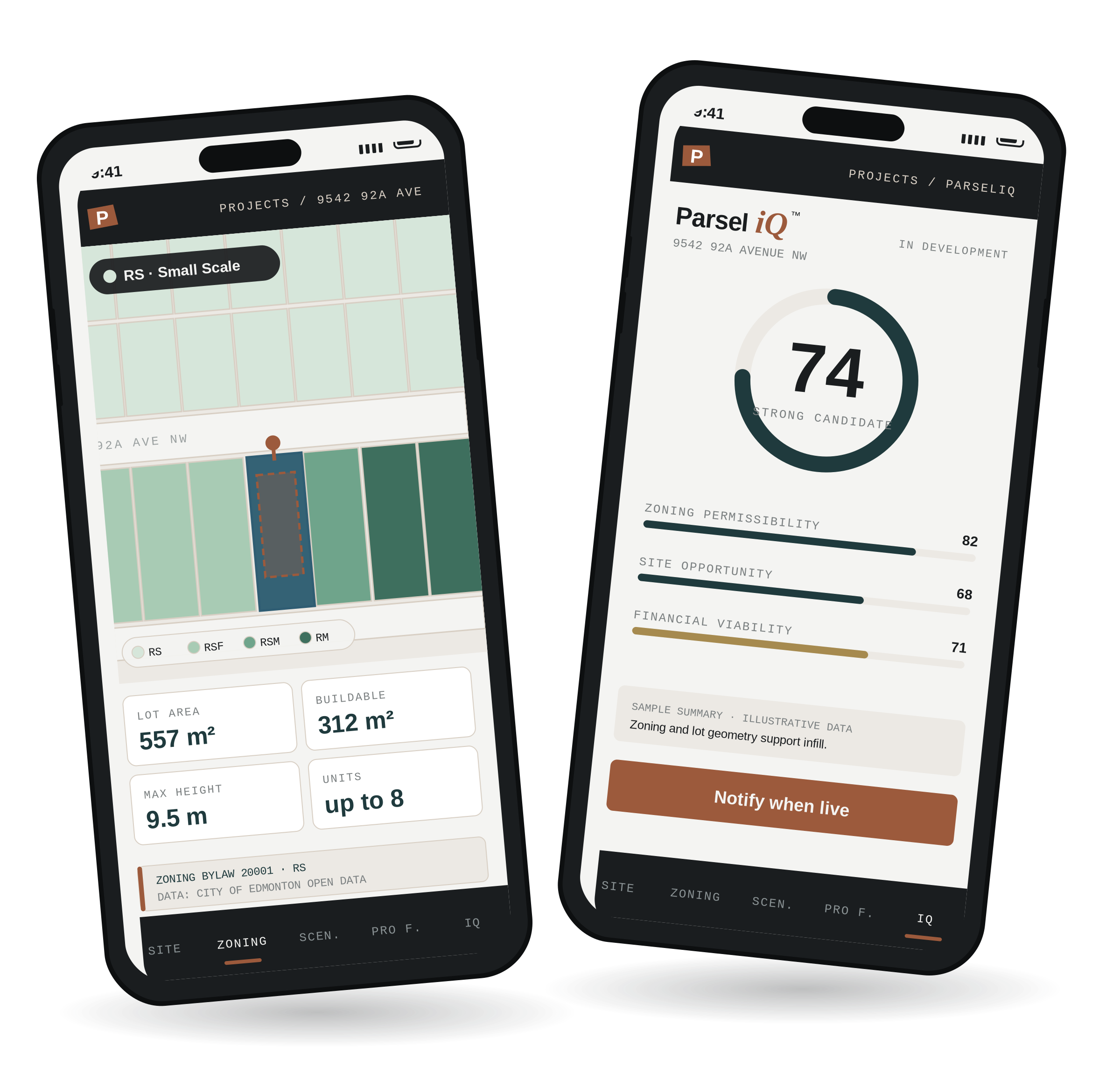 The Parsla analysis on two phones: zoning map and ParslaiQ score
